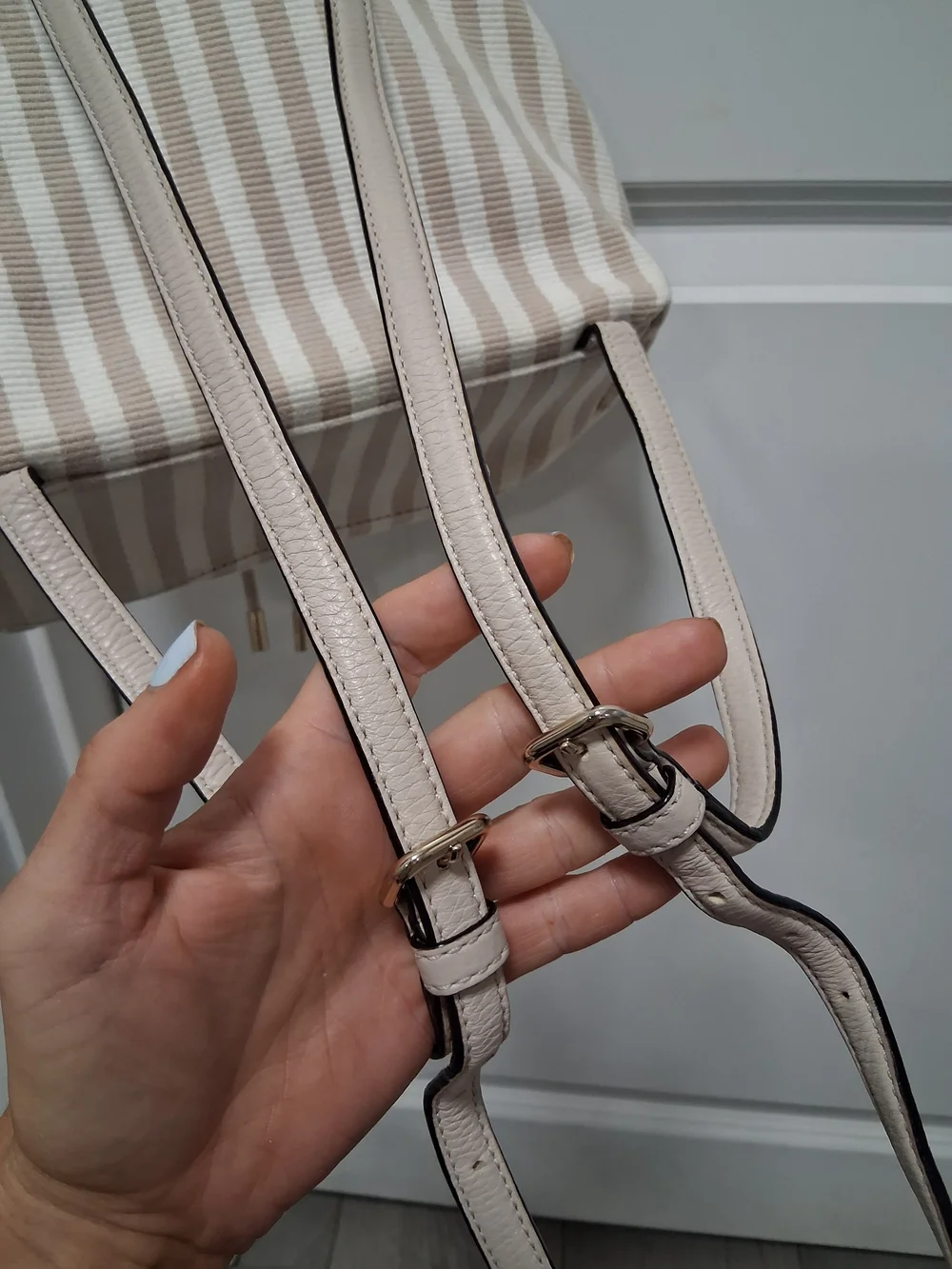 kate spade Cream and Light Beige Striped Mini Backpack